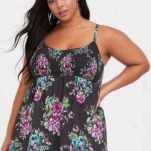 TORRID PLUS SIZE DARK GREY FLORAL SMOCKED BABYDOLL CAMI